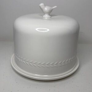 White Ceramic Butter Keeper with Bird Knob